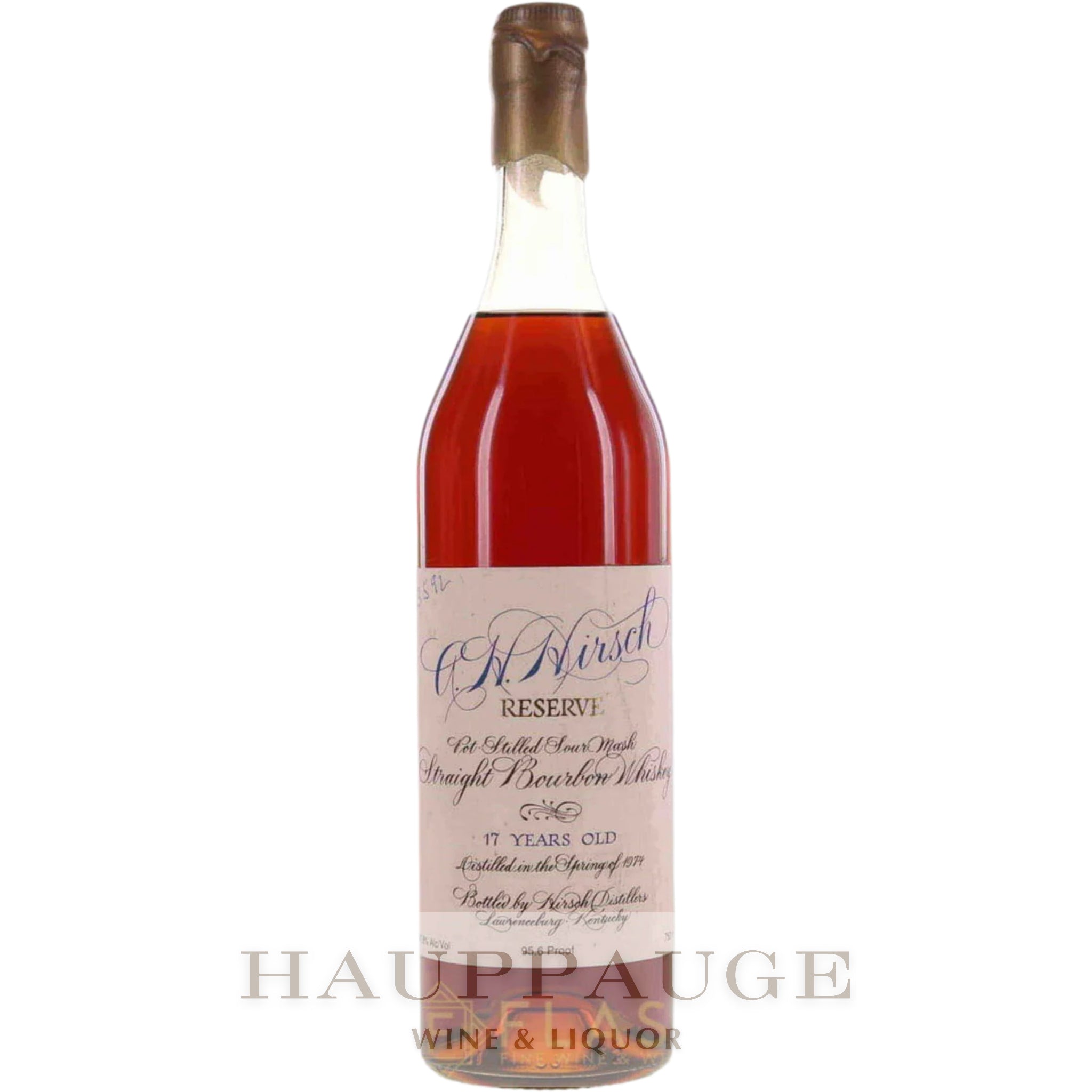 A.H. Hirsch Reserve 1974 16-Year-Old Bourbon (Squat Bottle, Gold Wax, 1990s)